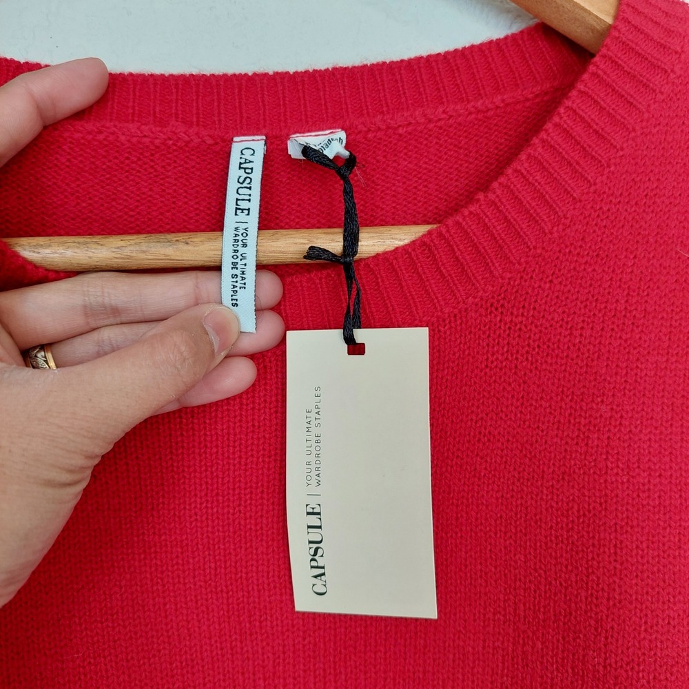 Capsule Red Ruffle Sleeve Crewneck Sweater Womens Small 8-12 NWT - Picture 3 of 10